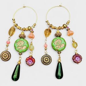 Farm Rio Style Handmade Hoop Chandelier Earrings NEW Vintage Statement Tropical